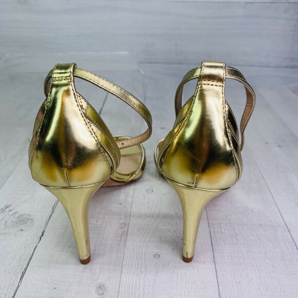 Vince Camuto CAMRON Ankle Strap Gold Leather Metallic High Heel Sandals Size 8 M - Picture 6 of 11